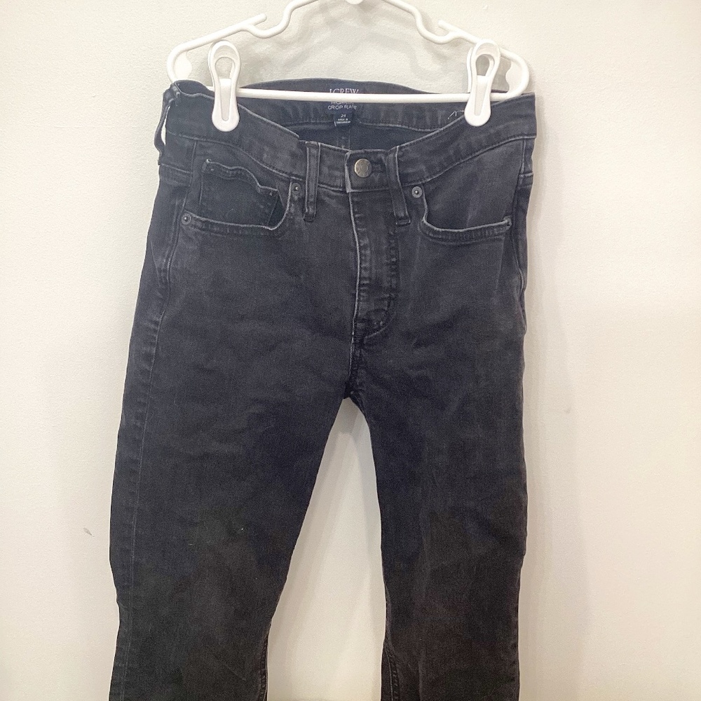 Black j-crew high rise crop flare jeans